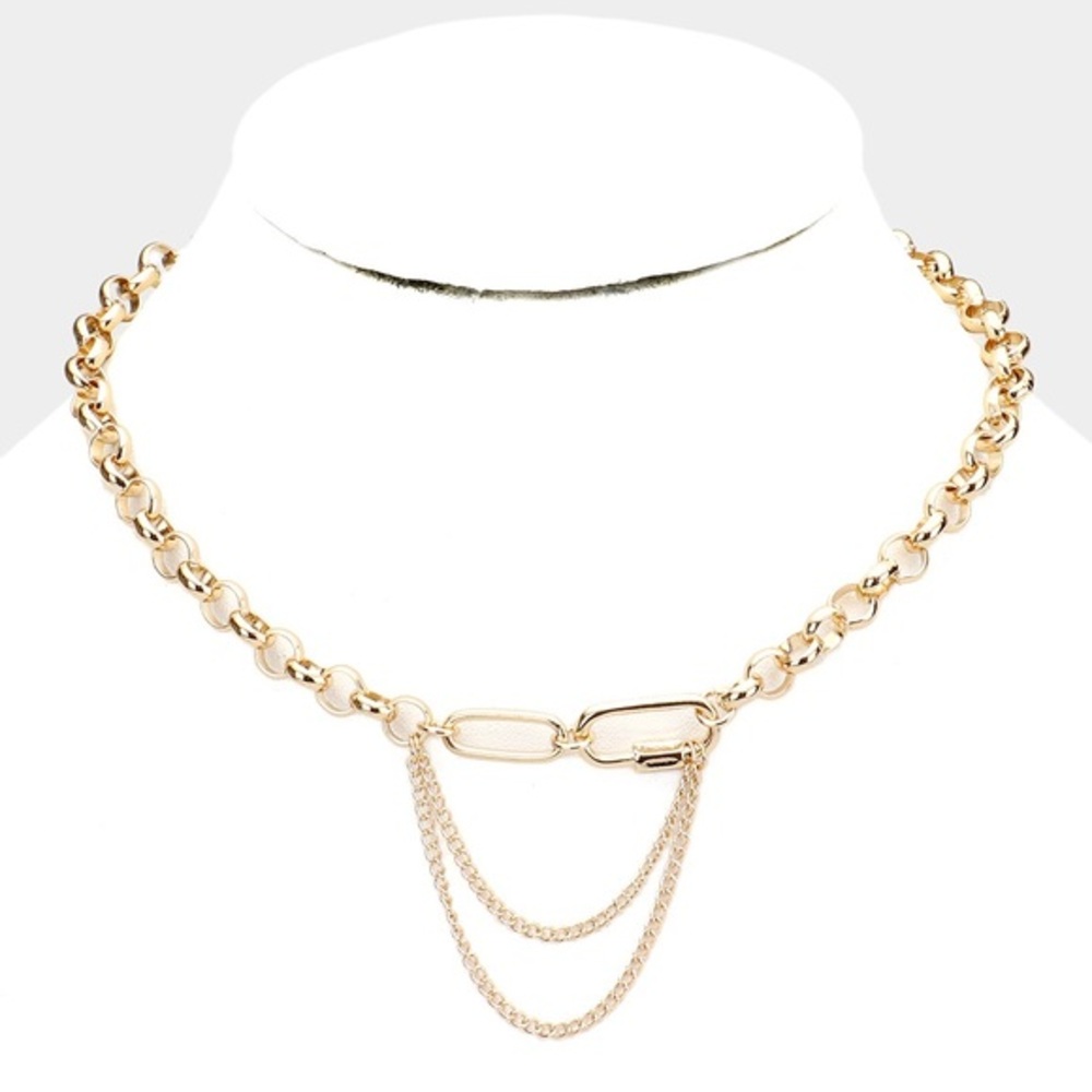 Gold Draped chain link fashion open loop bold statement necklace
